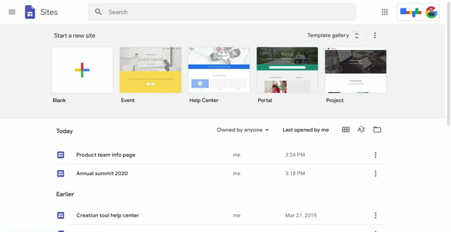 features Google Sites