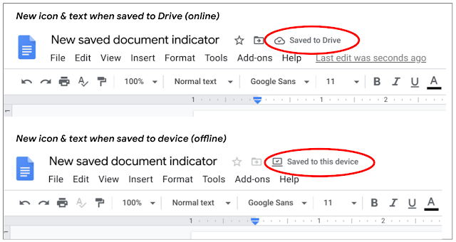 document save status and offline indicator